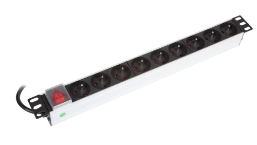 Listwa zasilająca aluminiowa 19 1U, 9xNF C61-314 standard PL, FR, wtyk DIN 49441 unischuko 16A/250V, 3680W, wyłącznik podświetla