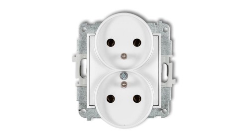 MINI Mechanizm gniazda podwójnego do ramki z uziemieniem 2x(2P+Z) (bez przesłon torów prądowych) biały mat 25MGPR-2z