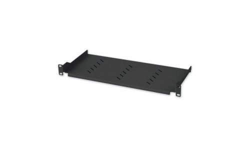 Półka 1U 150mm rack 19, 2 pkt mocowania, perforowana czarna