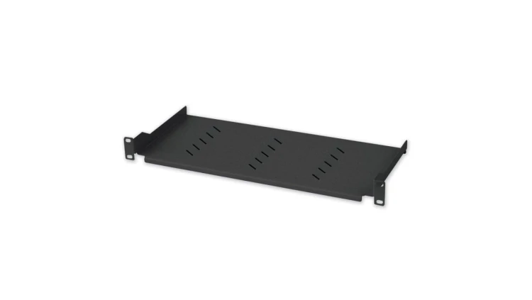 Półka 1U 150mm rack 19, 2 pkt mocowania, perforowana czarna