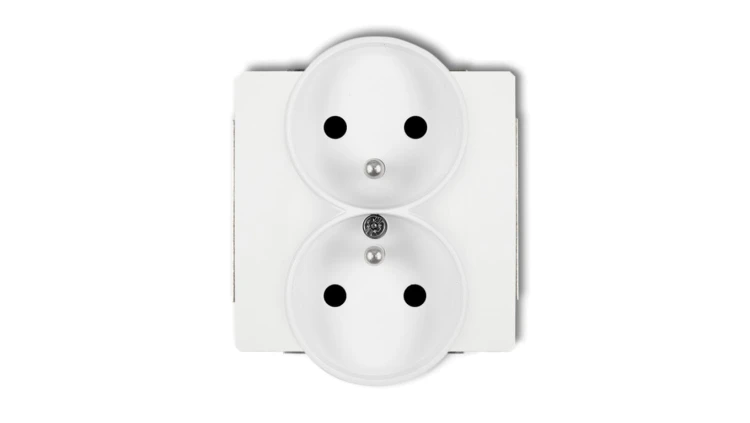 DECO Mechanizm gniazda podwójnego do ramki z uziemieniem 2x(2P+Z) (przesłony torów prądowych), biały mat 25DGPR-2zp