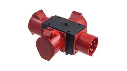 Rozgałęźnik siłowy na 3 gniazda 5p 32A 400V / wtyk 5p 32A czarno-czerwony IP44