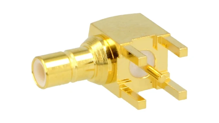 Złącze SMB męskie kątowe 90 50 ohm THT na PCB teflon złocony 1-1337481-0
