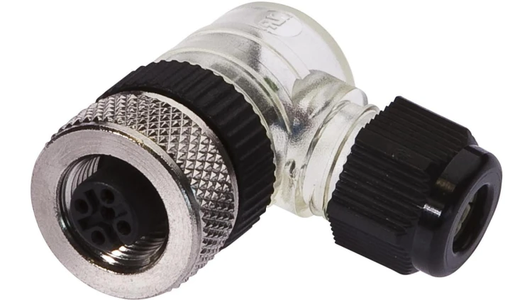 VK003220, Gniazdo kablowe, kątowe, połączenie śrubowe, Ø3-6,5mm, 4A, 30V, -25-90C, M12 żeńskie 4pin, IP67, mosiądz