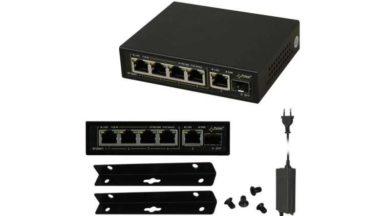 Switch desktop 6x port RJ45 (Gigabit Ethernet, w tym 4x PoE+ i 2x UpLink ) 30W, przełącznik niezarządzalny z zasilaczem