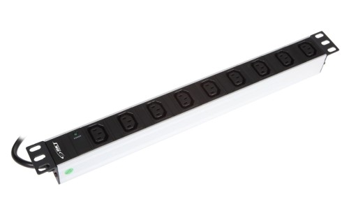 Listwa zasilająca aluminiowa 19 1U, gniazd 9xIEC320 C13 10A/250V, wtyk IEC320 C14 10A/250V, 16A/250V/2500W, kontrolka LED, kabel
