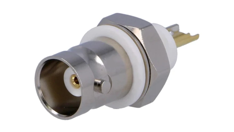 Złącze BNC żeńskie izolowane proste 50 ohm lutowanie ABS 1-1337452-0