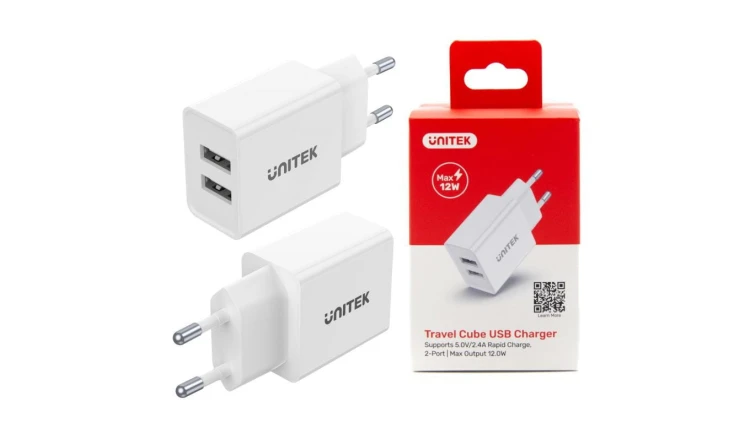 UNITEK Ładowarka sieciowa 2x USB (5V / 2,4A) Quick Charge 12W biała 50.0659