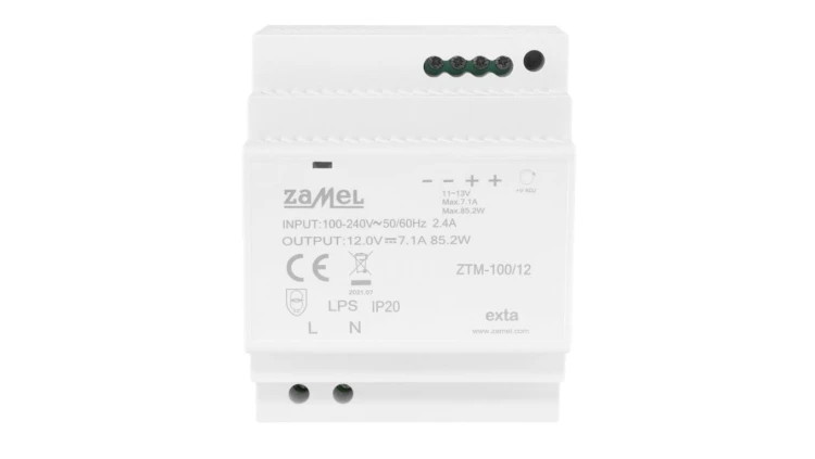 Zasilacz impulsowy montowany na szynie TH-35 (DIN) 100W 12V DC typ: ZTM-100/12 EXT10000285