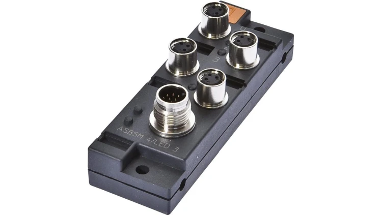 VK001021, rozdzielacz, 29x90x30mm, 10-30V DC, 4x M8 3pin, M12 12pin, IP67, PBT, 1.5A