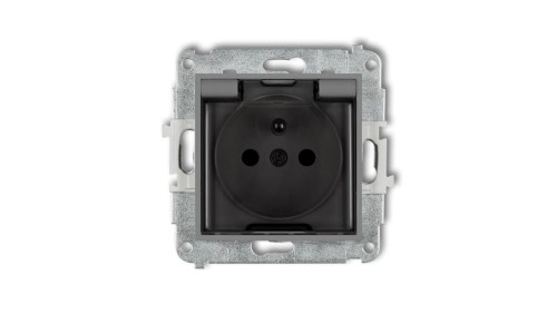 ICON Mechanizm gniazda bryzgoszczelnego z uziemieniem 2P+Z (klapka dymna, przesłony torów prądowych) szary mat 27IGPB-1zdp