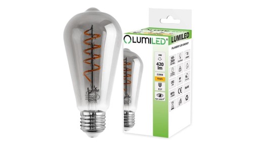 Żarówka LED E27 EDISON ST64 6W = 50W 420lm 2200K Ciepła 360 Filament LUMILED Smokey