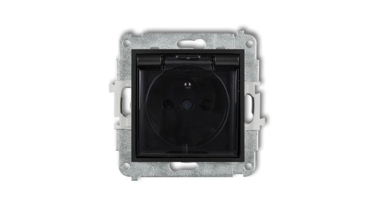 ICON Mechanizm gniazda bryzgoszczelnego z uziemieniem 2P+Z (klapka dymna, przesłony torów prądowych) czarny mat 12IGPB-1zdp