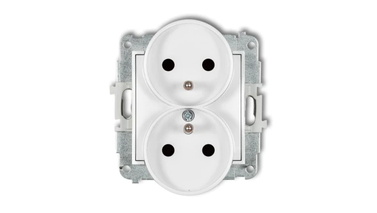ICON Mechanizm gniazda podwójnego do ramki z uziemieniem 2x(2P+Z) (przesłony torów prądowych) biały IGPR-2zp