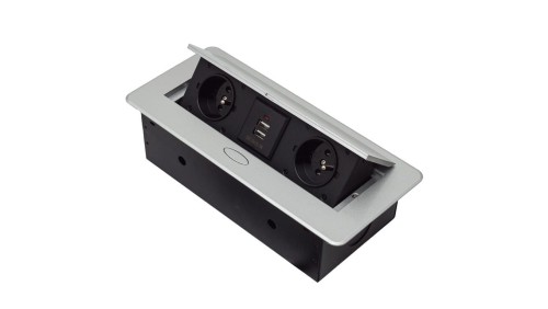 GNIAZDO CHOWANE W BLAT NABLATOWE + 2 USB GNIAZDKO srebrne GB2PL+2-SILVER