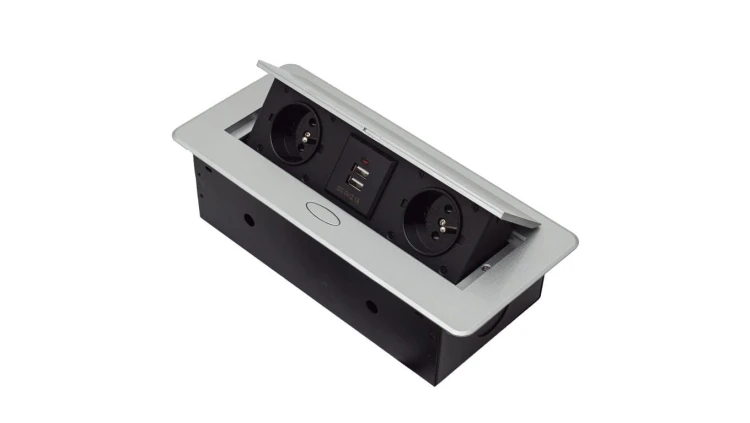 GNIAZDO CHOWANE W BLAT NABLATOWE + 2 USB GNIAZDKO srebrne GB2PL+2-SILVER