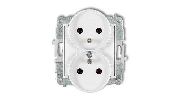 ICON Mechanizm gniazda podwójnego do ramki z uziemieniem 2x(2P+Z) (bez przesłon torów prądowych) biały IGPR-2z
