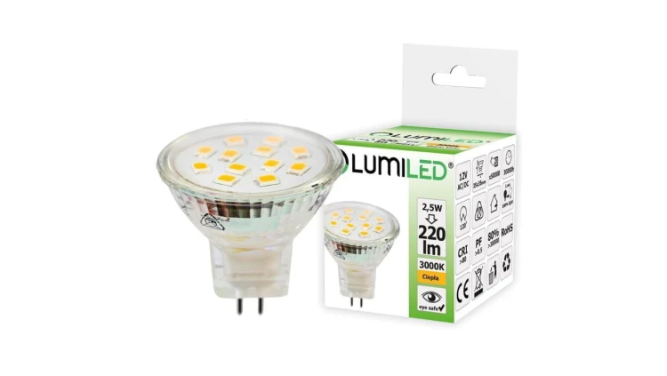 Żarówka LED MR11 2,5W = 25W 220lm 3000K Ciepła 120 12V LUMILED