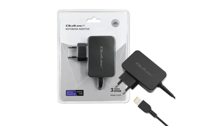 Qoltec Zasilacz do laptopa Lenovo 45W 20V 2.25A Slim tip+pin