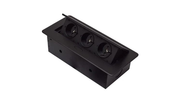 GNIAZDO POTRÓJNE CHOWANE W BLAT NABLATOWE GNIAZDKO GB3PL-BLACK