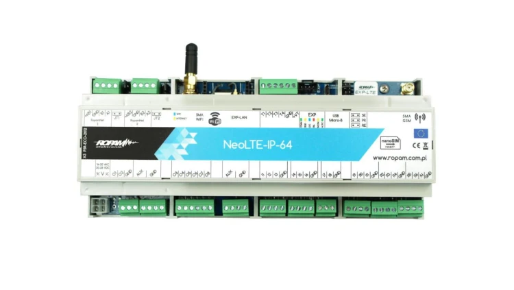 Centrala alarmowa NeoLTE-IP-64-D12M, LTE + WiFi, 4 strefy, 16-64 wejść, 8-40 wyjść, 12VDC