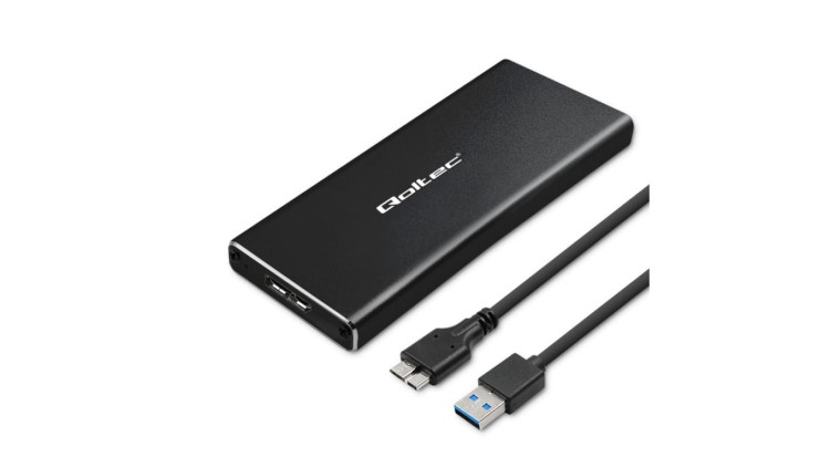 Qoltec Aluminiowa Obudowa Kieszeń na dysk M.2 SSD SATA NGFF USB 3.0 Super speed 5Gb/s 2TB Czarny