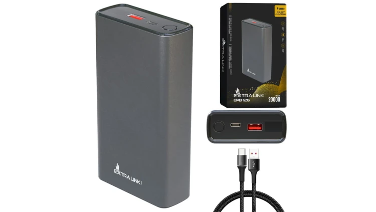 Powerbank Power bank, 45W PD, USB-C Extralink EPB-126 20000mAh Srebrny