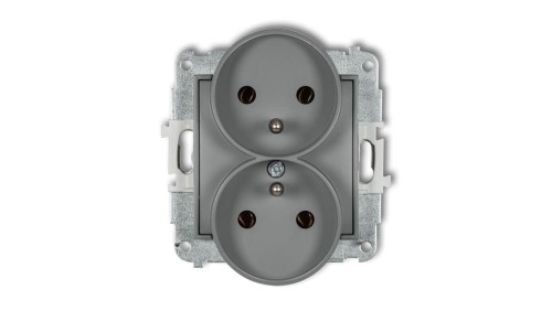 ICON Mechanizm gniazda podwójnego do ramki z uziemieniem 2x(2P+Z) (bez przesłon torów prądowych) szary mat 27IGPR-2z
