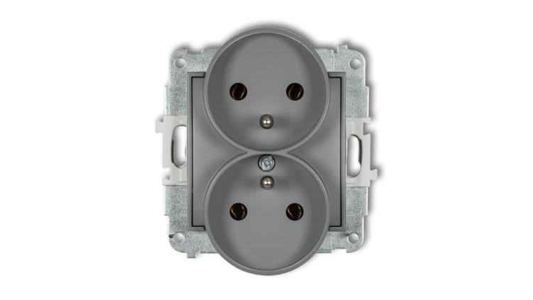 ICON Mechanizm gniazda podwójnego do ramki z uziemieniem 2x(2P+Z) (bez przesłon torów prądowych) szary mat 27IGPR-2z