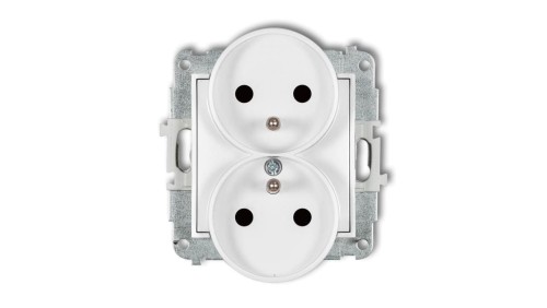 ICON Mechanizm gniazda podwójnego do ramki z uziemieniem 2x(2P+Z) (przesłony torów prądowych) biały mat 25IGPR-2zp