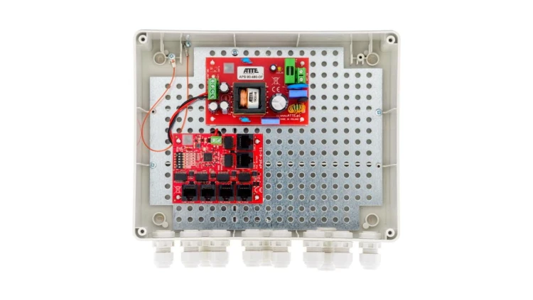 Zestaw do 5 kamer IP switch PoE 5P+1UP w obudowie zewnętrznej ABOX-L2, zasilacz 96W