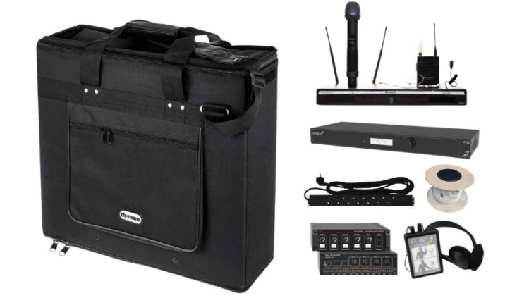 Przenośna pętla powierzchniowa w torbie rack, z mikrofonami, na salę do 150m2, IL-SET-V22BAG4U