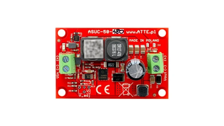 Przetwornica podnosząca napięcie do 48V Vin 10...30VDC, Vout 48VDC, Pout 50W, moduł do zabudowy