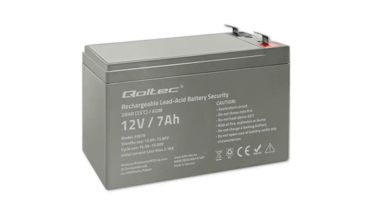 Qoltec Akumulator AGM 12V 7Ah Bezobsługowy Wydajny LongLife do UPS, security