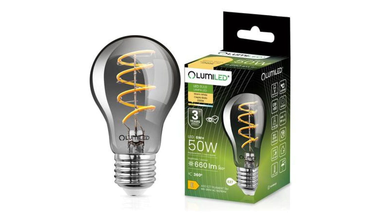 Żarówka LED A60 E27 6W = 50W 660lm 2200K Ciepła 360 Filament Dymiona LUMILED Smokey