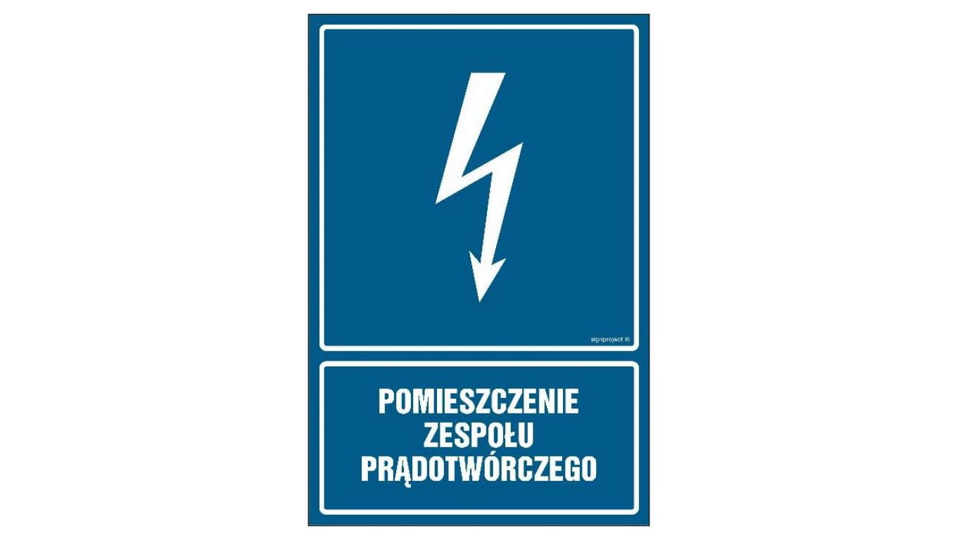 ZNAK - HG035 Pomieszczenie zespołu prądotwórczego 7,5 x 10 cm PN - Płyta 1mm