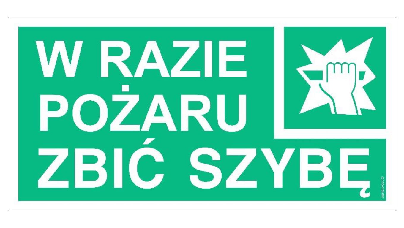 ZNAK - AC040 W razie pożaru zbić szybę 20 x 10 cm KS - Folia podłogowa foto.