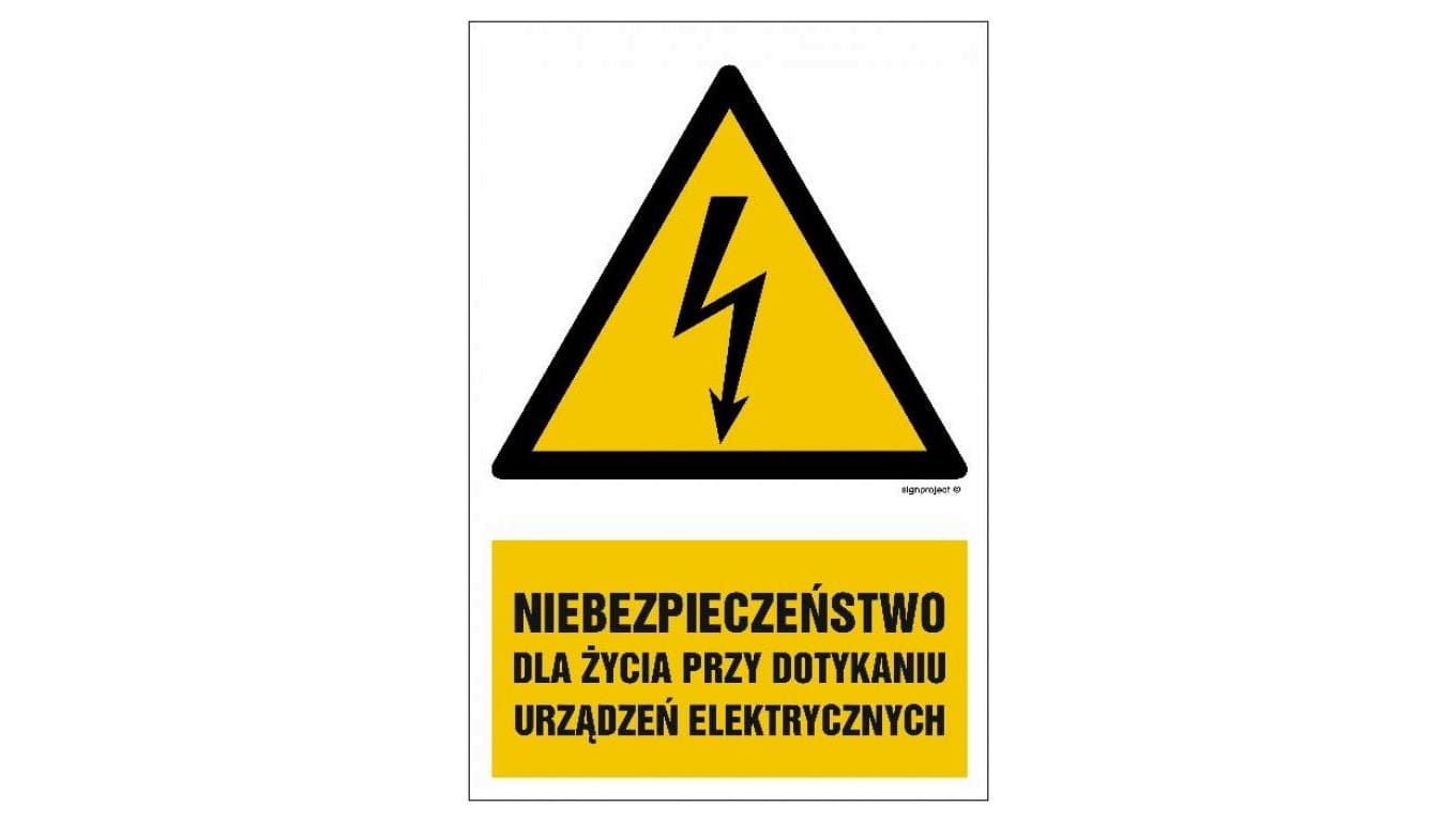 ZNAK - HA006 Niebezpieczeństwo dla życia przy dotykaniu urządzeń elektrycznych 25 x 37,5 cm FN - Folia samoprzylepna