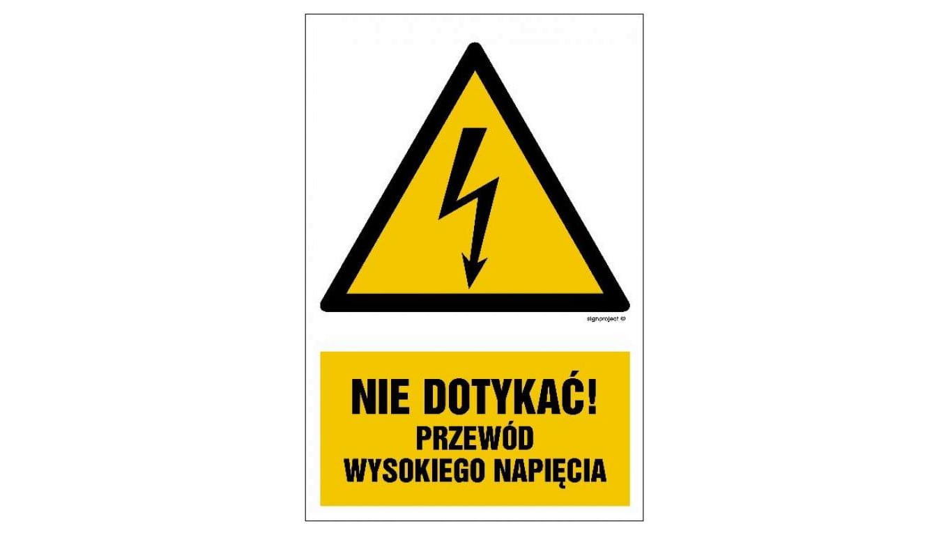 ZNAK - HA021 Nie dotykać przewód wysokiego napięcia 7,5 x 10 cm FN - Folia samoprzylepna
