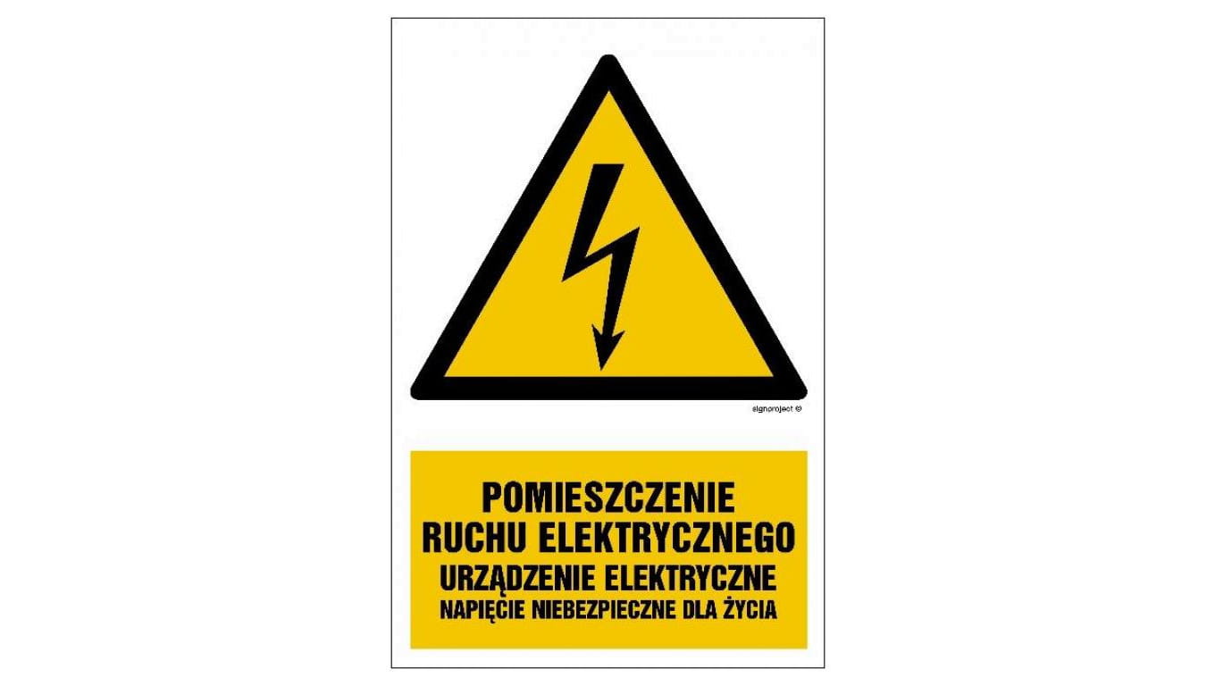 ZNAK - HA028 Pomieszczenie ruchu elektrycznego urządzenie elektryczne napięcie niebezpieczne dla życia 70 x 105 cm FN - Folia sa