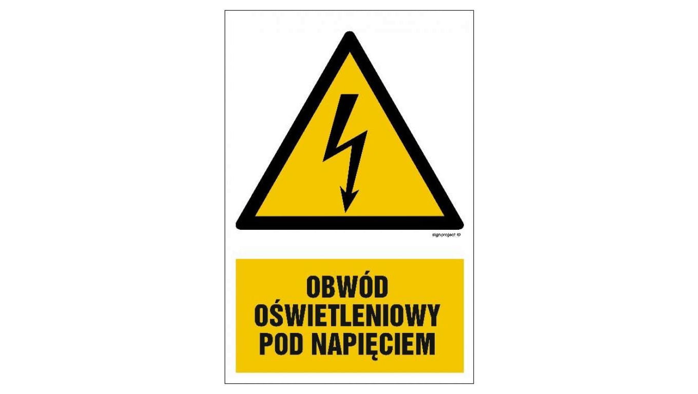 ZNAK - HA009 Obwód oświetleniowy pod napięciem - arkusz 9 naklejek 5 x 7,5 cm FN - Folia samoprzylepna