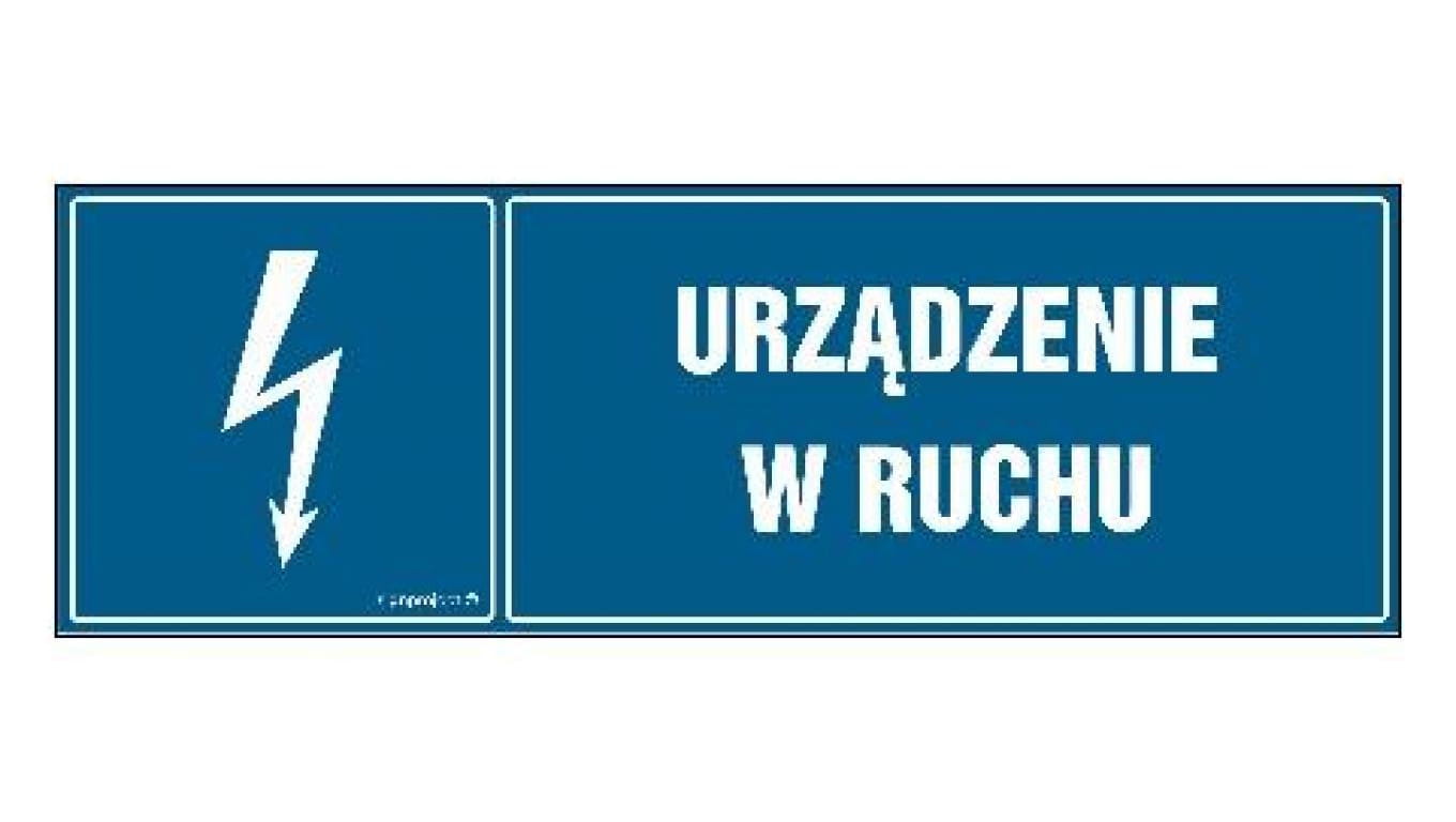 ZNAK - HH057 Urządzenie w ruchu - arkusz 8 naklejek - arkusz 8 naklejek 10 x 3,3 cm FN - Folia samoprzylepna