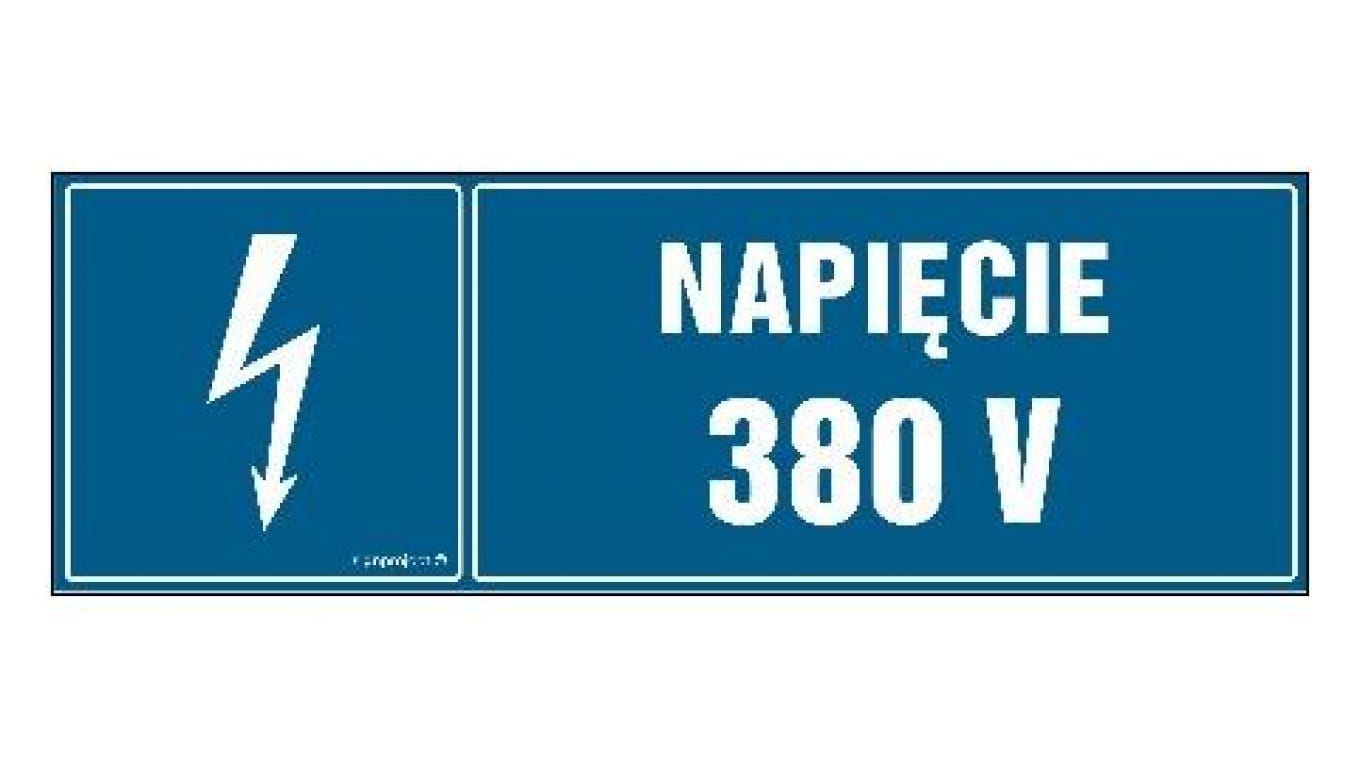 ZNAK - HI001 Napięcie 380 V 15 x 5 cm FN - Folia samoprzylepna