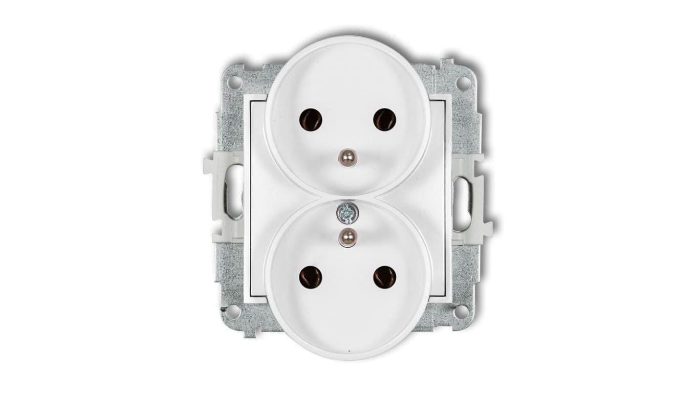 ICON Mechanizm gniazda podwójnego do ramki z uziemieniem 2x(2P+Z) (bez przesłon torów prądowych) biały mat 25IGPR-2z