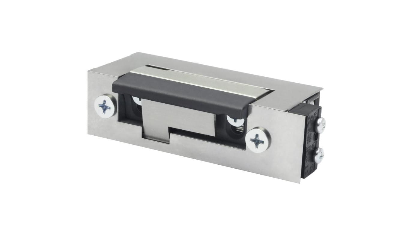 Elektrozaczep BIRA ES1-001-KZ do furtek, ze stalowym zaczepem, z monitoringiem 12V AC/DC