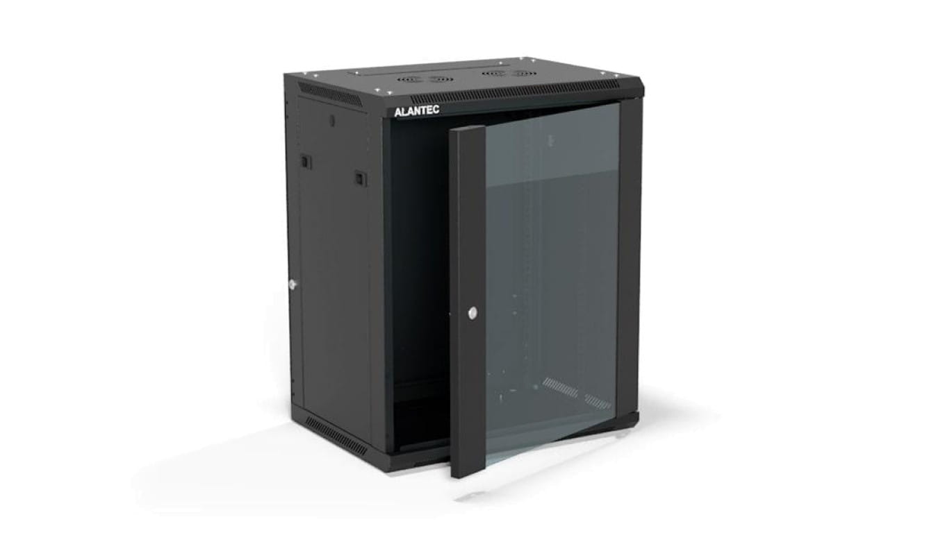 Szafa rack wisząca 19 cali 15U 600x450, drzwi szklane, tył i osłony boczne demontowalne, ZŁOŻONA kolor czarny ALANTEC