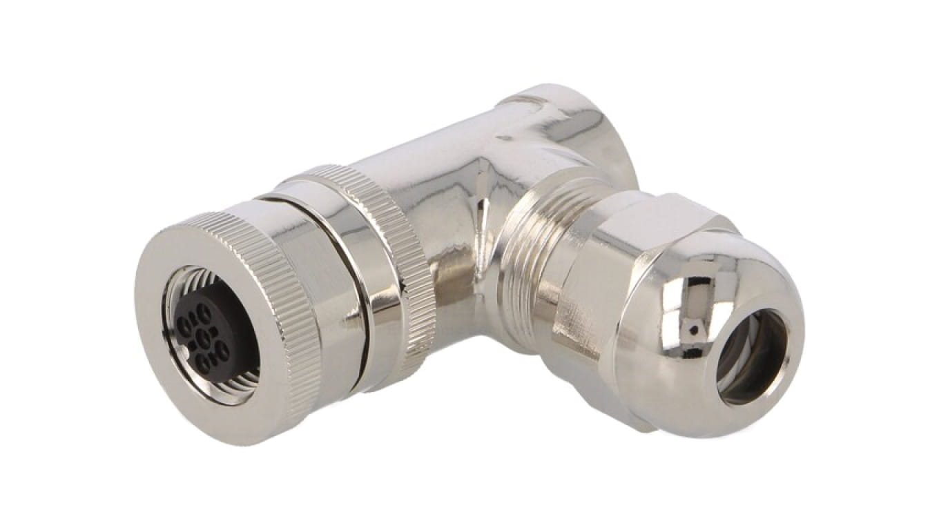 Złącze okrągłe M12 żeńskie kątowe ekranowane 5pin 60V PG9 T4112012051-000