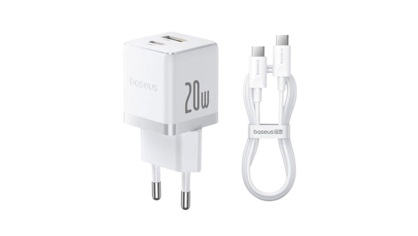 Baseus Palm P10111608213-01 20W szybka ładowarka sieciowa z gniazdem USB + USB-C PD 3.0 + kabel 1m