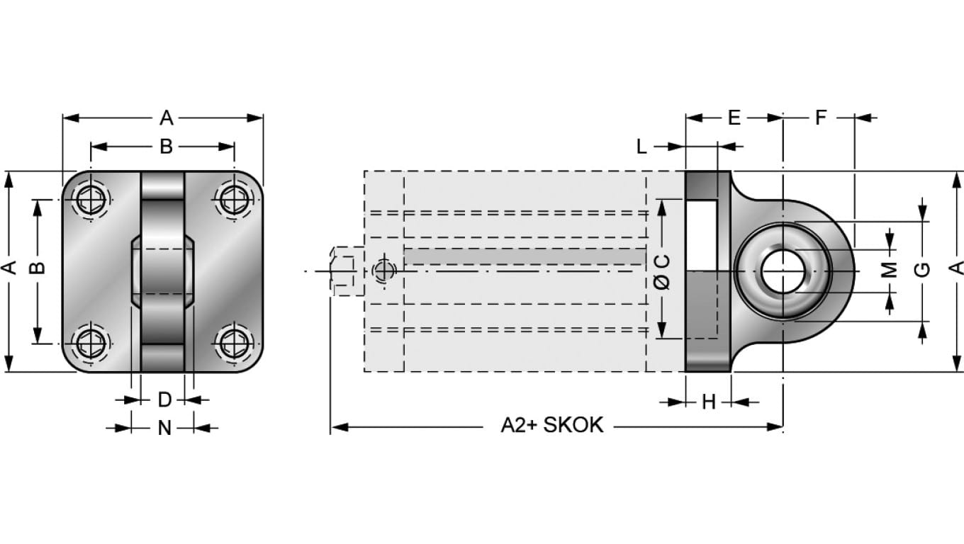 Ucho proste z przegubem kulowym do siłownika pneumatycznego D32, ISO15552/6431, ISO21287