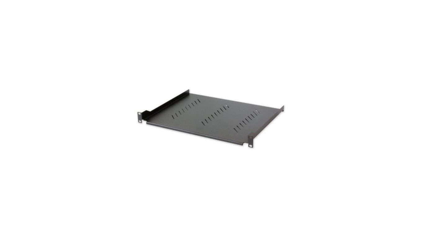 Półka 1U 305mm rack 19, 2 pkt mocowania, perforowana czarna